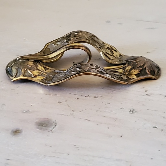 Vintage Carved Etched Floral Brass Sash Buckle With Pin main image 6